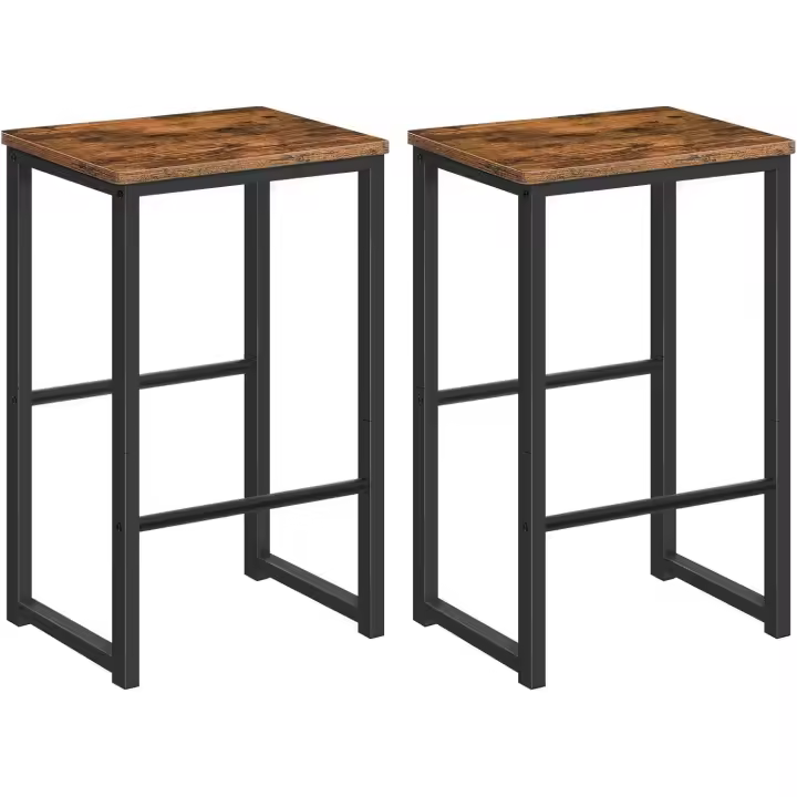 Taburete de Bar, Juego de Dos Taburetes de Bar, Taburetes de Cocina con Reposapiés de Diferente Altura, Estructura Metálica, Cantos Suaves, para Cocina, Comedor, Sala de Estar - 1