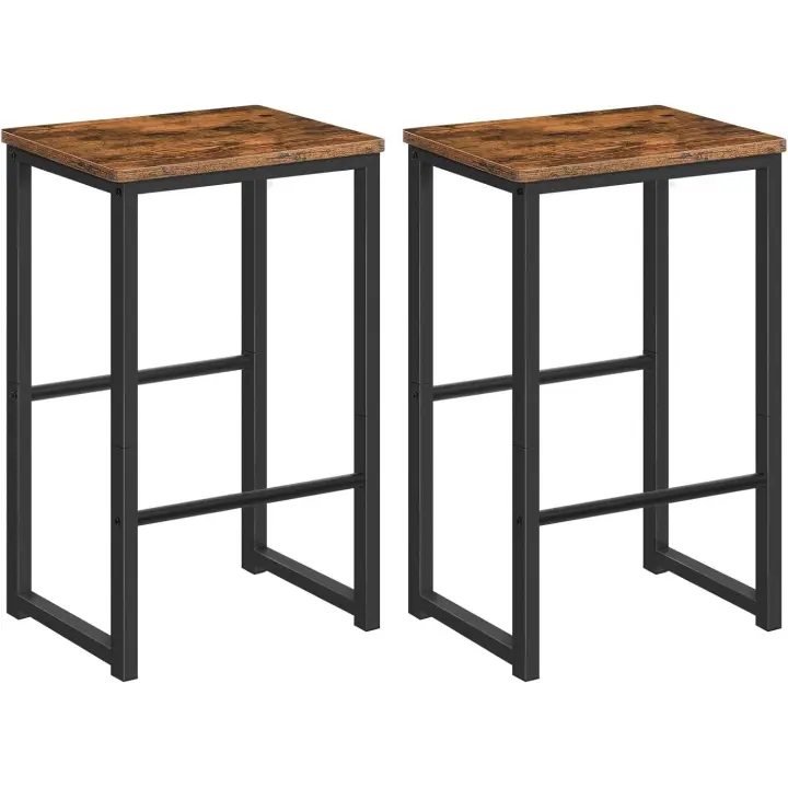 Taburete de Bar, Juego de Dos Taburetes de Bar, Taburetes de Cocina con Reposapiés de Diferente Altura, Estructura Metálica, Cantos Suaves, para Cocina, Comedor, Sala de Estar - 1