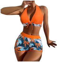 Bikini abierto con estampado de hojas retro en talla grande, conjunto de traje de baño de dos piezas con correas estables para mujer - details 11