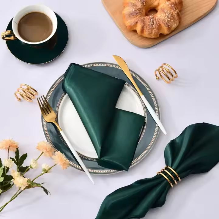 Servilleta de satén de 30cm x 30cm, decoración de mesa para servir, toalla de cena para fiesta de boda, hogar, Hotel, decoración navideña, servilletas de mesa, color verde, 6 uds. - 1