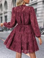 Vestido Midi de manga larga con cuello levantado para mujer, moda coreana, Vintage, Color sólido, primavera y otoño, 2025 - details 8