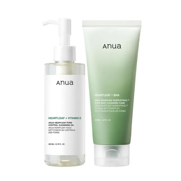Anua Cleanser Duo Facial: Control Oil & Heartleaf Quercetinol Espuma de limpieza profunda de poros para limpieza doble, removedor de puntos negros, - 1