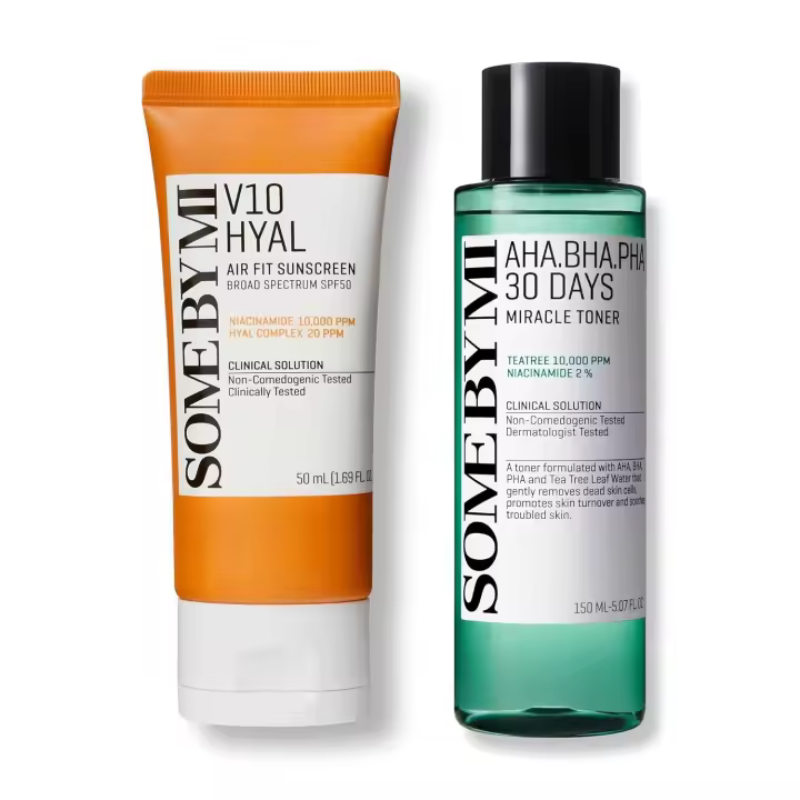 SOME BY MI V10 Hyal Air Fit + AHA BHA PHA 30 días Miracle 1.69Oz+5.07Oz Niacinamida SPF 50 Protector solar para un exfoliante suave diario - 1