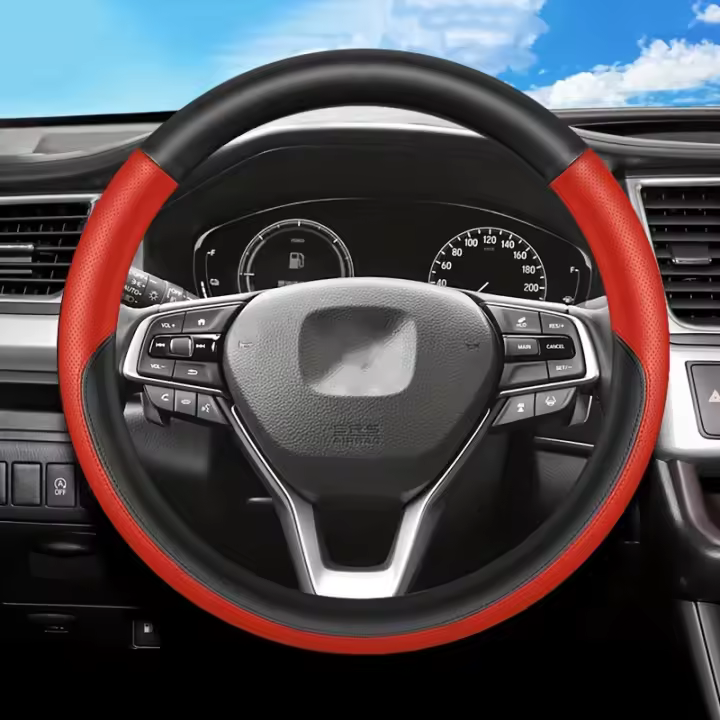 Funda para volante de coche, Protector de cuero PU de primera calidad, duradero, antideslizante, agarre cómodo para 14,5-15 - 1