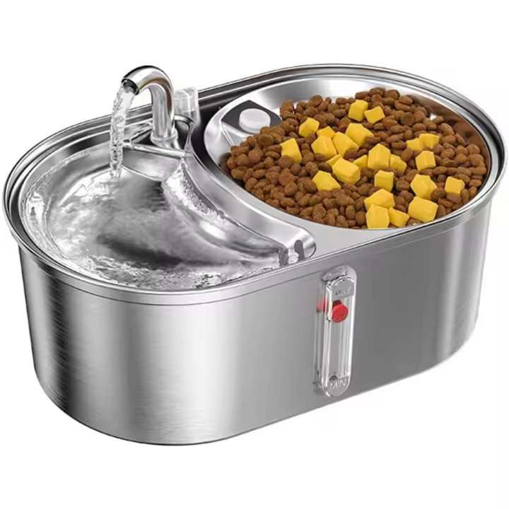 Fuente de agua para gatos, 101 oz/3 L, fuente de agua para mascotas de acero inoxidable 304 para gatos en el interior, cuencos para gatos 2 en 1 para comida y agua, dispensador automático de agua para perros ultrasilencioso con bomba de agua y 5 filtros - 1
