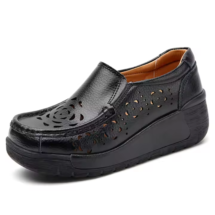 Zapatos para caminar con recortes para mujer, calzado con plataforma sin cordones de cuero, calzado con cuña transpirable - 1