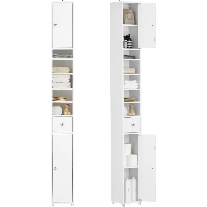 Columna Estantes Alto Estanterías 2 Puertas y 1 Cajón Blanco 20 x 20 x 180 cm - 1
