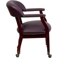 Conferencia de Vinilo Negro con Ruedas, Cuero Burdeos, 24' W x 27' D x 31.5' H - details 2