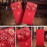 Sobres rojos chinos con grabado láser, paquete rojo hueco Rectangular en relieve, matrimonio tridimensional de HongBao, 6 uds. - details 1