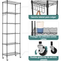 Estantería de Alambre de 6 Niveles con Ruedas Altura Ajustable, Resistente, Gancho para Baño, Cocina, Garaje, Dormitorio Plateado - details 13