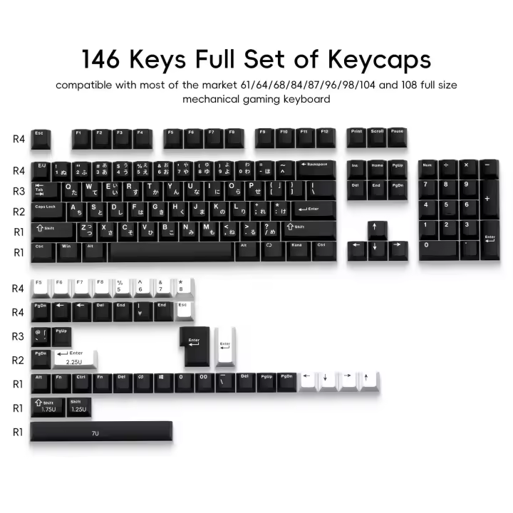 Teclado Personalizable ISO K500 Perfil SA PBT G WOB 146 Teclas Para Teclado Único Negro y Blanco - 1