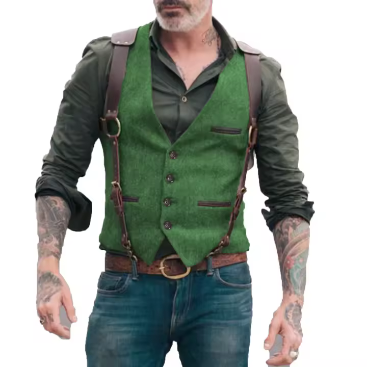 Chaleco de traje para hombre, chaleco formal de negocios con cuello en V en espiga para traje de boda o esmoquin - 1