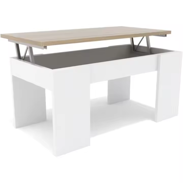 Centro elevable, Comedor o Auxiliar, Mayor Grosor y Estabilidad (Blanco Tapa Roble) - 1