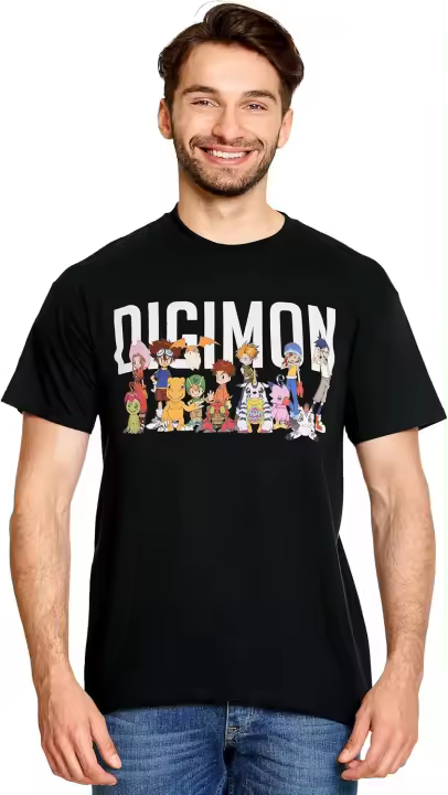 Digimon - Camiseta con estampado frontal para hombre, mujer, unisex, color negro - 1