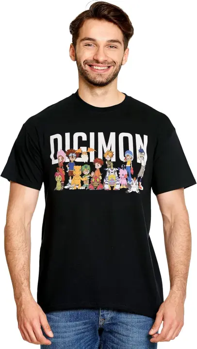 Digimon - Camiseta con estampado frontal para hombre, mujer, unisex, color negro - 1