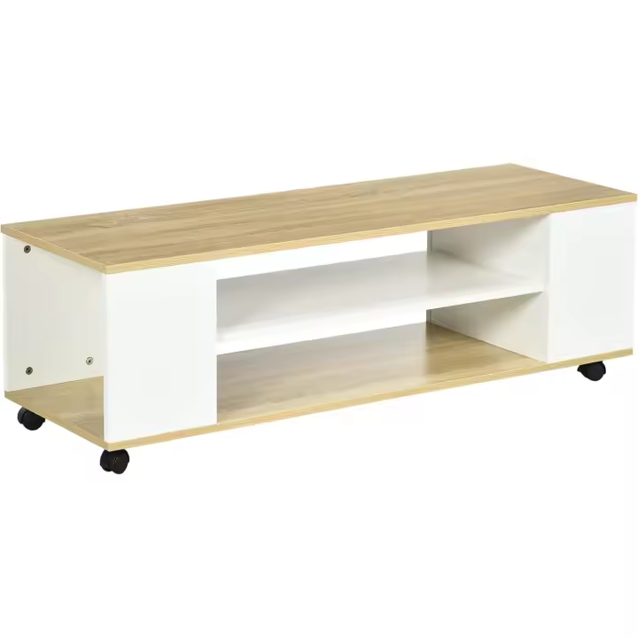 Mueble de TV con ruedas Mesa flotante para TV con 2 estantes de almacenamiento para televisores de hasta 55 pulgadas para dormitorio 120x40x38,5 cm Blanco - 1