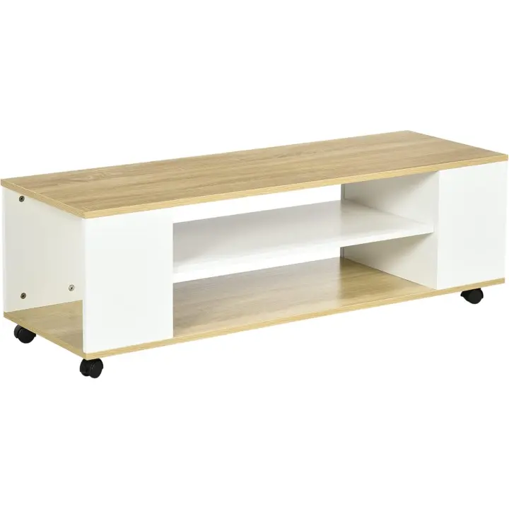 Mueble de TV con ruedas Mesa flotante para TV con 2 estantes de almacenamiento para televisores de hasta 55 pulgadas para dormitorio 120x40x38,5 cm Blanco - 1