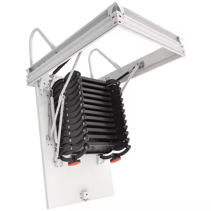 Escalera Retráctil para Ático SucceBuy, Capacidad de 299.37 kg, Compatible con Alturas de Techo de 259.08-286.51 cm, Abertura de 100.08 x 69.85 cm, Diseño de Acero Aleado Resistente con Barra de Tracción para Acceso al Ático o Techo - 1