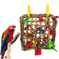 Red de escalada para pájaros, juguetes de loro tejido, mordedura de algas marinas, cuerda de cáñamo colgante, columpio, escalera de juego, masticar, forrajear, juguetes coloridos divertidos para loros - details 0