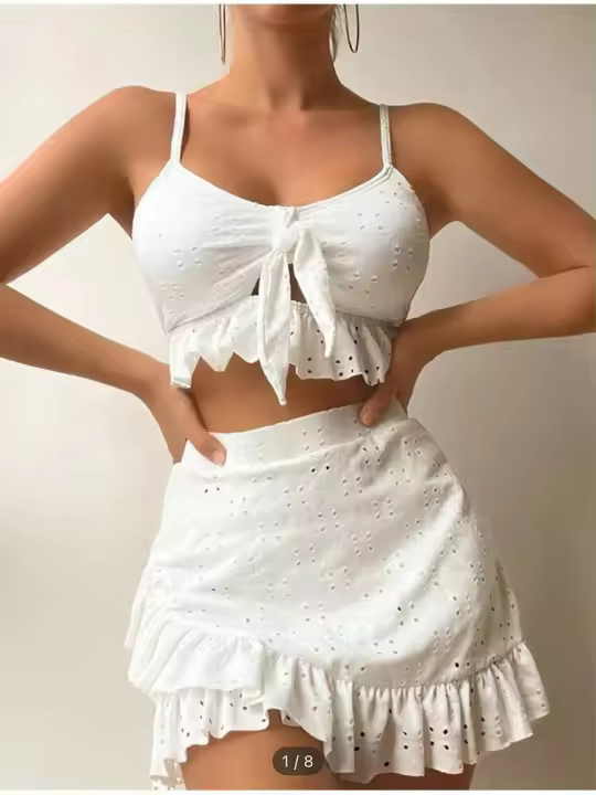 Conjunto de Bikini de Malla Alta Estilo Playero con Volantes para Mujeres - 1