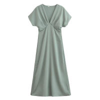 Elegante Vestido de Satén de Verano Cintura A-line para Mujeres 2025 Manga Corta Cuello en V - details 4