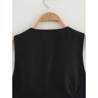 Chaqueta holgada de dos piezas con botones para el verano 2025, pantalones anchos de cintura alta y blazer con cuello en V y lazo. - details 9