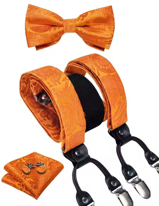 Conjunto de Borlas de Seda para Hombres Paquete de Cuadrillo de Paisley Naranja Pintado - 1