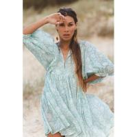 Vestido corto de vacaciones de playa de rayón informal suelto con lazo floral para mujer de moda de verano - details 121