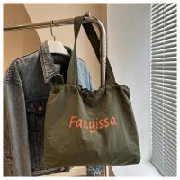Bolsos de mano coreanos simples con cordón, bolso de compras ligero de gran capacidad, bolso de hombro informal con letras de diseñador para mujer - details 13