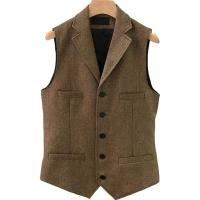 Chaleco de traje de tweed con espiga para hombre, solapa de muesca ajustada con 4 bolsillos, chaleco de boda para padrinos de boda - details 3