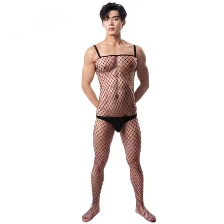 Hombre negro sin cuerpo de entrepierna, malla transparente gay, lencería sexy, mono, ropa erótica sissy - 1