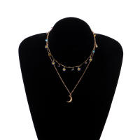 Colgante de luna Retro a la moda para mujer, conjunto de diamantes de flores, Collar Simple, cadena corta de clavícula - details 2