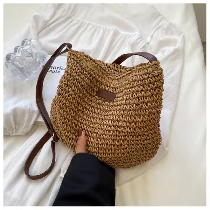 Bolso de estilo bohemio cruzado para mujer, bolso de hombro tejido a mano para vacaciones en la playa - 1