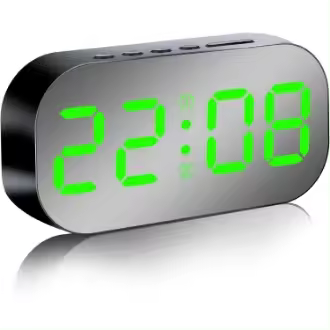 Despertador digital de noche con pantalla LED grande, sin tictac, alimentado por USB/pilas (luz verde) - 1