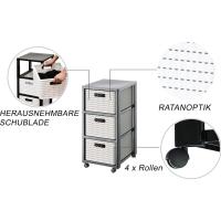 Contenedor rodante con 3 cajones en apariencia de ratán, Plástico (PP) sin BPA, blanco, 3 x A4/18l (37,5 x 32,5 x 71,2 cm) - details 13