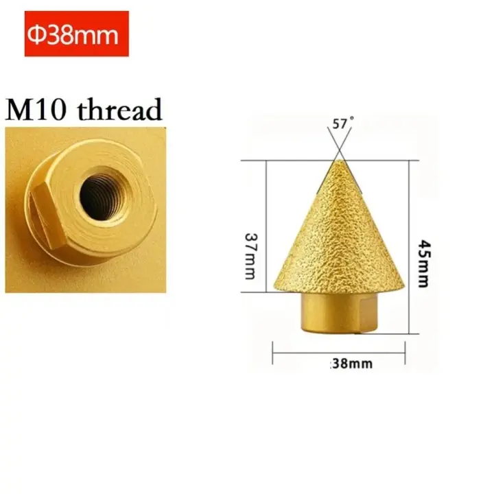 Broca de chaflán de biselado de diamante de Rosca M10/M14, broca de expansión de perforación de cono de 38/50mm, rueda de pulido de tallado - 1