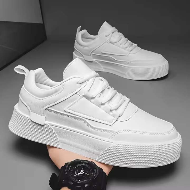 Zapatos de skate sólidos para hombre, cómodas zapatillas de deporte informales antideslizantes con cordones para actividades al aire libre para hombres - 1