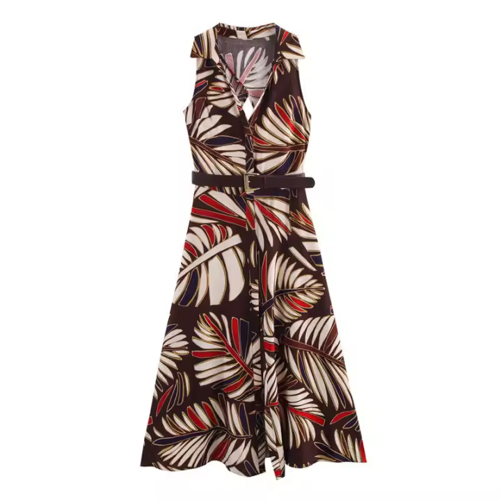- Camisas de verano para mujer, estampadas ss, cinturón con cuello en V, elegantes sin mangas sses, ropa 2025 - 1