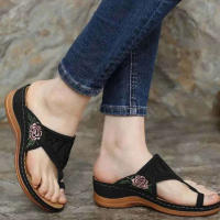 Sandalias planas de espiga para mujer, chanclas ortopédicas bordadas, cómodas y elegantes, Verano - details 6