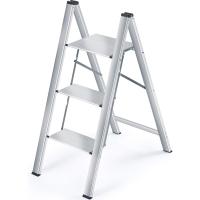 Escalera Plegable de Aluminio Segura para el Hogar 3 Peldaños, Mecánica Antiplegado, Peso Máximo 150kg, Plata - details 0