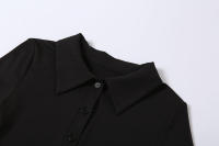 BUNO-Vestido largo de oficina para mujer, de manga corta con cuello vuelto traje elegante, abertura lateral y botón, moldeador de cuerpo, moda de calle - details 16
