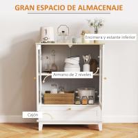 Mueble Auxiliar de Cocina Estante de Vidrio Ajustable con Cajón Blanco y Roble 68x35x85 cm - details 3