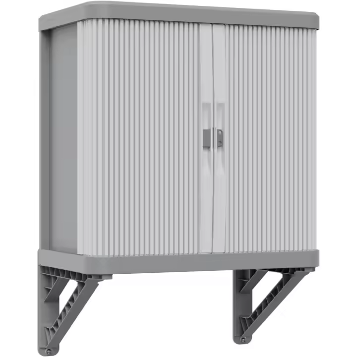 pared Terry Rolling Space, armario de pared con dos puertas correderas, exterior e interior, 2 estantes interiores ajustables, gris, de plástico reciclado, dimensiones: 59 x 36 x 59 cm - 1