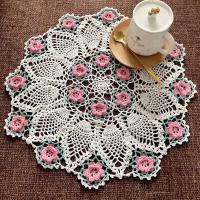 Mantel de crochet de algodón de color Junwell, funda de sofá con lámpara, posavasos ENCE hecho a mano, rosa de granja clásica en 3D, 45 cm - details 2