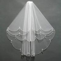 Velo de dos capas hasta el codo, borde con cuentas, velo de novia corto de lujo, velos de novia de color blanco marfil - details 1