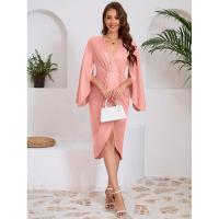 Vestido de noche para mujer con abertura, manga larga, cuello en V, color sólido, 2025 - details 1
