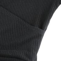 Vestidos ajustados de punto acanalados negros para mujer, ropa coreana elegante con cuello en V, vestidos ceñidos con volantes de manga larga para otoño - details 6