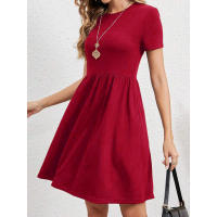 Vestido de manga corta con cuello redondo y cintura elástica para mujer en verano. - details 4