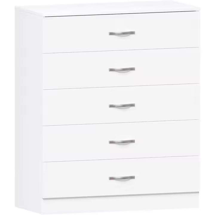 5 cajones con Tiradores y rieles de Metal, con Soporte Exclusivo Anti-inclinación para cajón. Muebles de Dormitorio Riano en Color Blanco. - 1