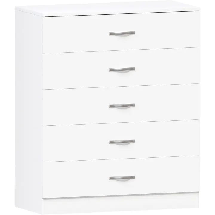 5 cajones con Tiradores y rieles de Metal, con Soporte Exclusivo Anti-inclinación para cajón. Muebles de Dormitorio Riano en Color Blanco. - 1